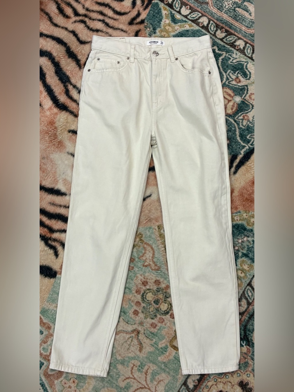 Pull&Bear Cream High Rise Mom Straight Leg Jeans Size 6 EUR 38